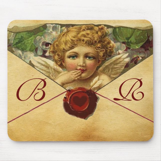 ANGEL HEART WAX SEAL PARCHMENT Monogram Mouse Pad (Front)