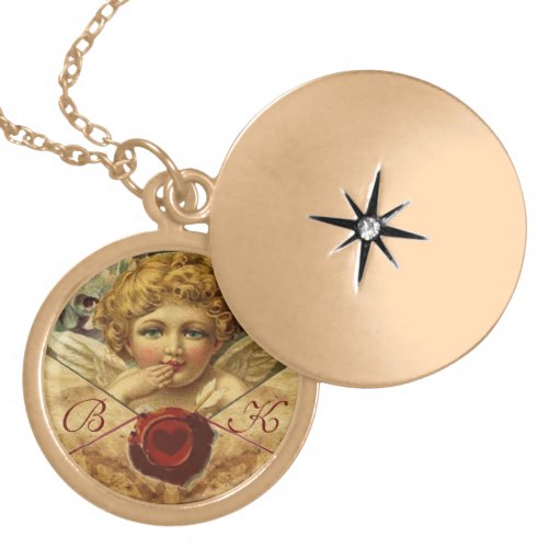 ANGEL HEART WAX SEAL PARCHMENT MONOGRAM Valentine Gold Plated Necklace