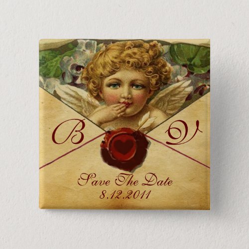 ANGEL HEART WAX SEAL PARCHMENT Save the Date Pinback Button