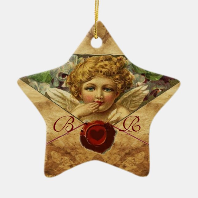 ANGEL HEART WAX SEAL PARCHMENT Star Monogram Ceramic Ornament (Front)