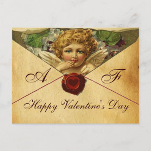 ANGEL HEART WAX SEAL PARCHMENT VALENTINE Monogram Holiday Postcard