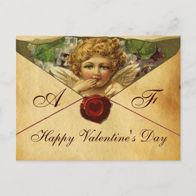 ANGEL HEART WAX SEAL PARCHMENT VALENTINE Monogram Holiday Postcard (Front)
