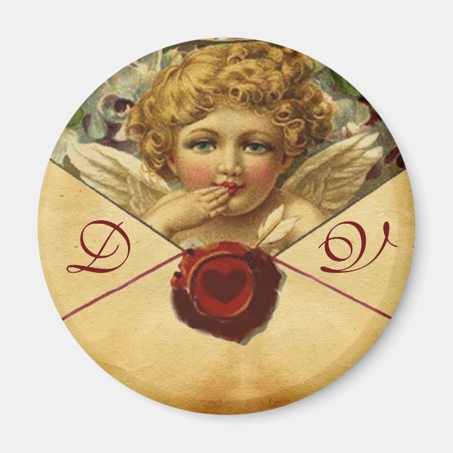 ANGEL HEART WAX SEAL PARCHMENT Valentine Monogram Magnet (Front)