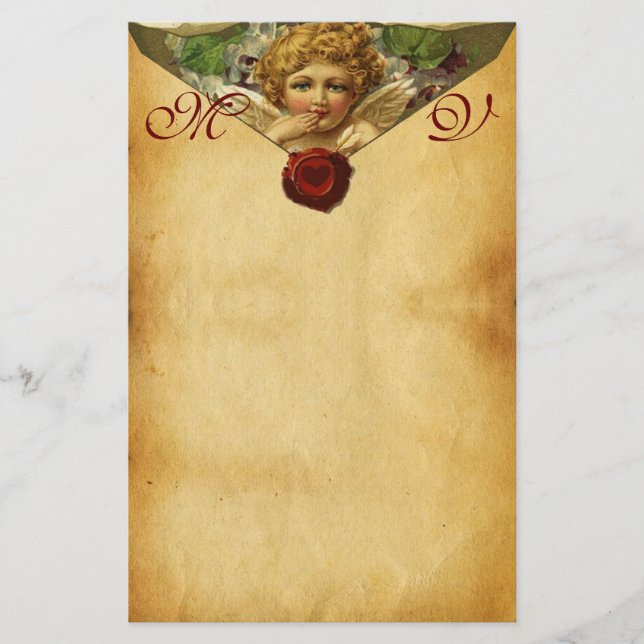ANGEL HEART WAX SEAL PARCHMENT Valentine Monogram Stationery (Front)