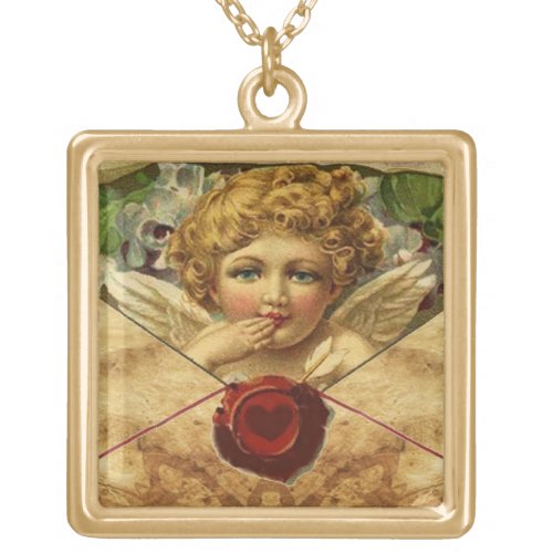 ANGEL HEART WAX SEAL PARCHMENT Valentines Day Gold Plated Necklace