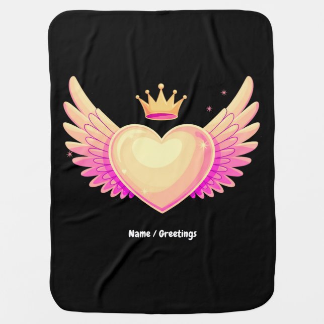 Angel Heart with Cool Pink Wings and Crown A Touch Baby Blanket (Front)
