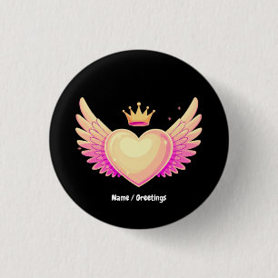 Angel Heart with Cool Pink Wings and Crown A Touch Button