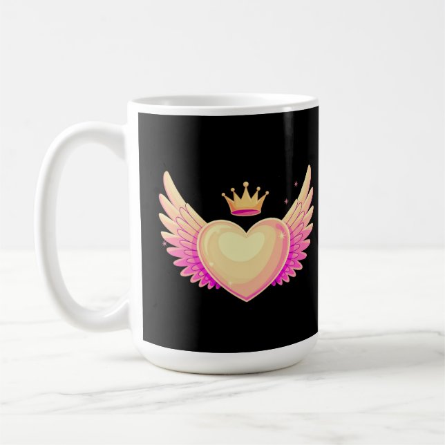 Angel Heart with Cool Pink Wings and Crown A Touch Coffee Mug (Left)