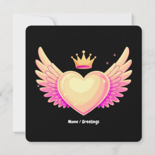 Angel Heart with Cool Pink Wings and Crown A Touch Invitation