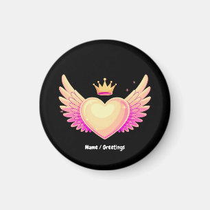Angel Heart with Cool Pink Wings and Crown A Touch Magnet