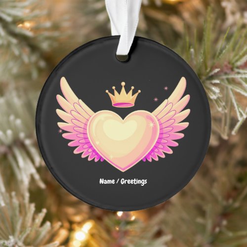 Angel Heart with Cool Pink Wings and Crown A Touch Ornament