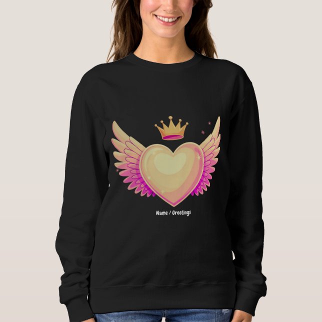 Angel Heart with Cool Pink Wings and Crown A Touch Sweatshirt (Front)
