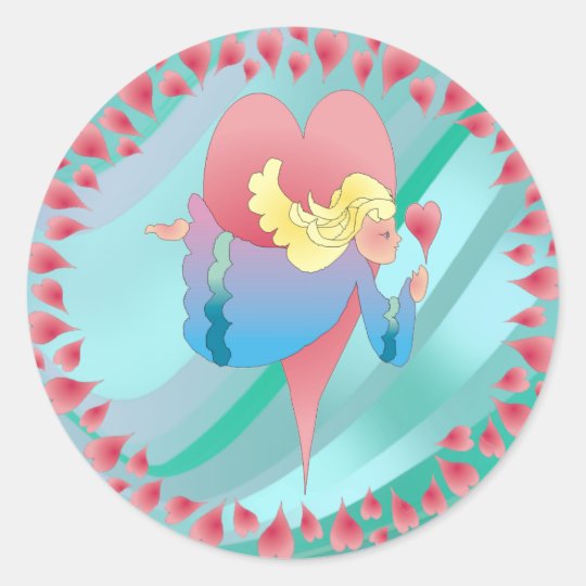 ANGEL & HEARTS by SHARON SHARPE Classic Round Sticker