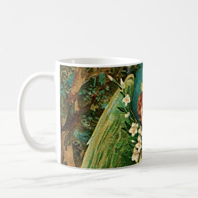 Angel holding a floral branch coffee mug (Left)