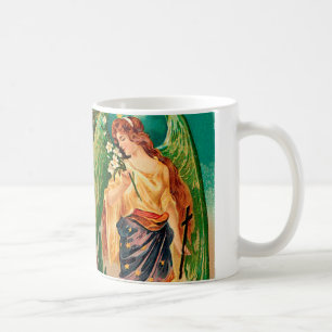 Angel holding a floral branch coffee mug