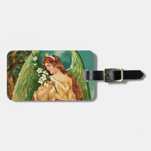 Angel holding a floral branch luggage tag