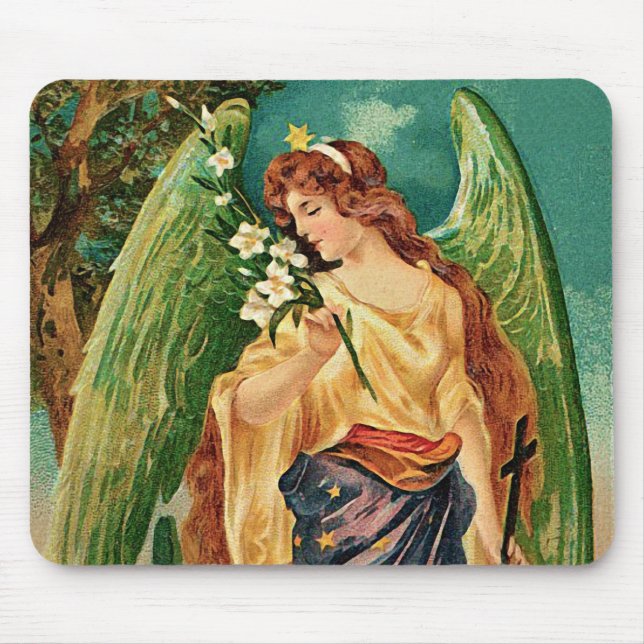 Angel holding a floral branch mouse pad (Front)