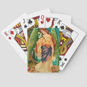 Angel holding a floral branch poker cards