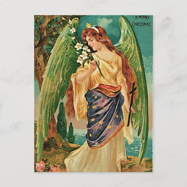 Angel holding a floral branch postcard (Front)