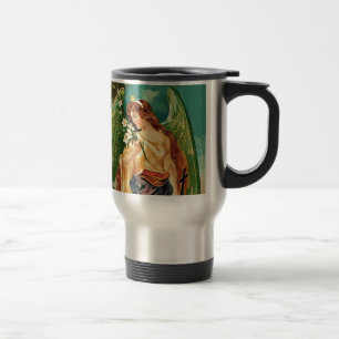 Angel holding a floral branch travel mug