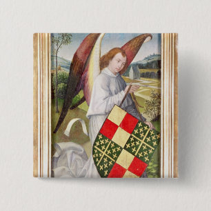 Angel holding a shield pinback button
