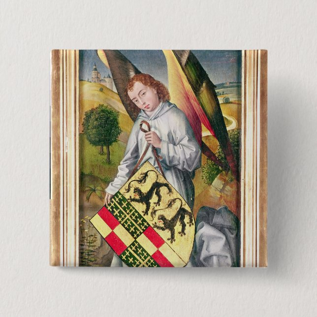 Angel holding a shield with  two leopards button (Front)