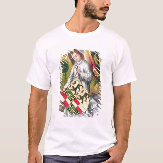 Angel holding a shield with  two leopards T-Shirt (Front)