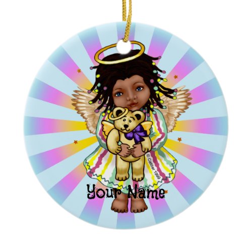 Angel Holding Bear Ceramic Ornament
