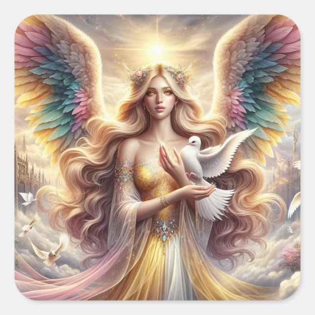 Angel Holding Dove - Angel Series Art Collection Square Sticker (Front)