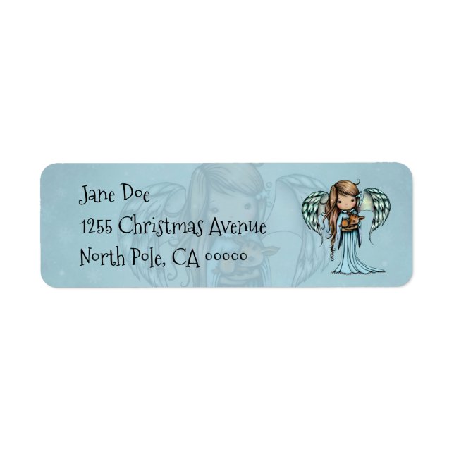Angel holding Fawn Holiday Christmas Label (Front)