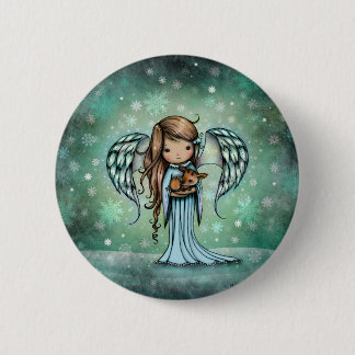 Angel holding Fawn Illustrated Art Button