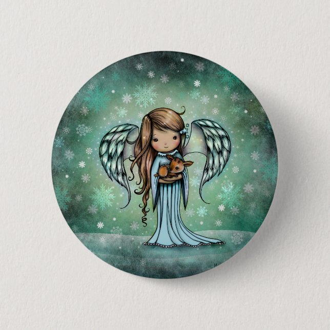 Angel holding Fawn Illustrated Art Button (Front)