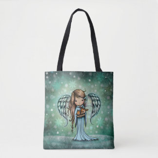 Angel holding Fawn Illustrated Art Tote Bag