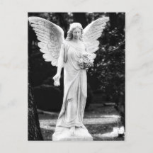 Angel holding flowers black and white photography