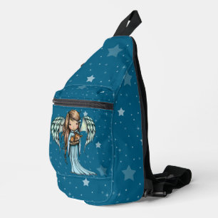 Angel Holding Little Fawn on Starry Background Sling Bag