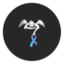 Angel Holds Teal Purple Ribbon Suicide Prevention Classic Round Sticker
