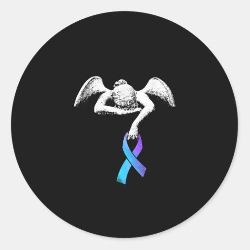 Angel Holds Teal Purple Ribbon Suicide Prevention Classic Round Sticker