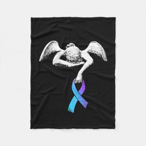 Angel Holds Teal Purple Ribbon Suicide Prevention Fleece Blanket