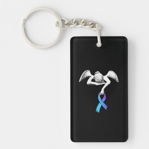 Angel Holds Teal Purple Ribbon Suicide Prevention Keychain