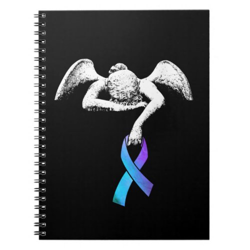 Angel Holds Teal Purple Ribbon Suicide Prevention Notebook
