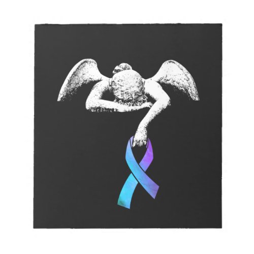 Angel Holds Teal Purple Ribbon Suicide Prevention Notepad