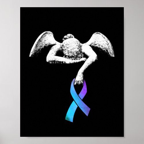 Angel Holds Teal Purple Ribbon Suicide Prevention Poster