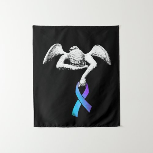 Angel Holds Teal Purple Ribbon Suicide Prevention Tapestry