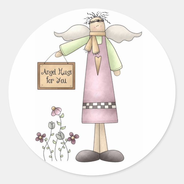 Angel Hugs for You-Stickers Classic Round Sticker (Front)