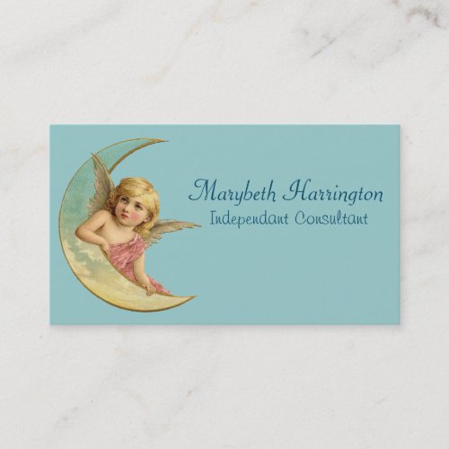 Angel in a crescent moon vintage image business card