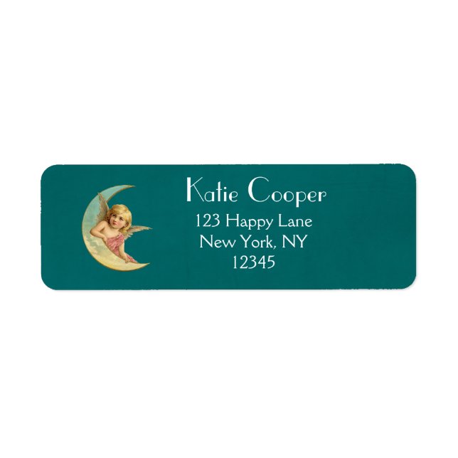 Angel in a crescent moon vintage image label (Front)