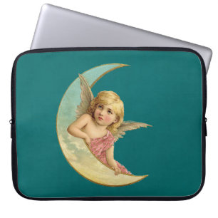 Angel in a crescent moon vintage image laptop sleeve