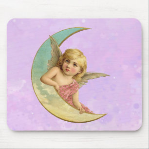 Angel in a crescent moon vintage image mouse pad