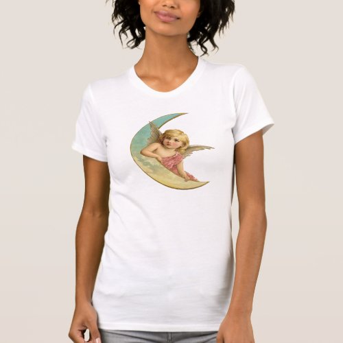 Angel in a crescent moon vintage image T_Shirt