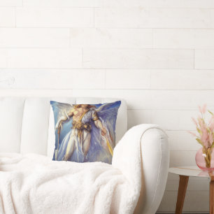 Angel In Blue Carrying A Sword Throw Pillow